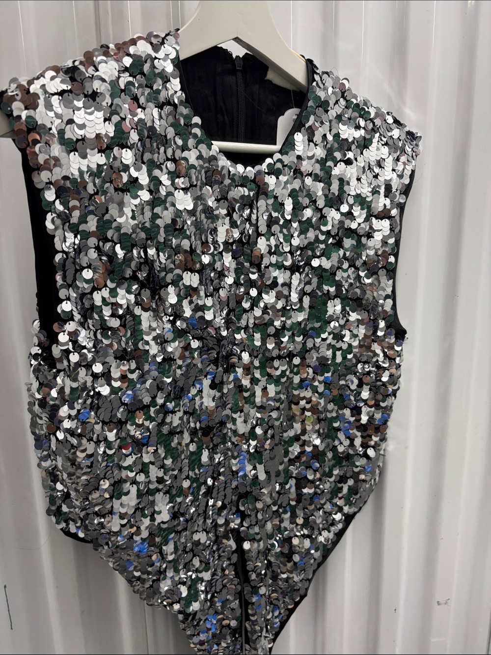 Sequin-Embellished Sleeveless Top in Silver